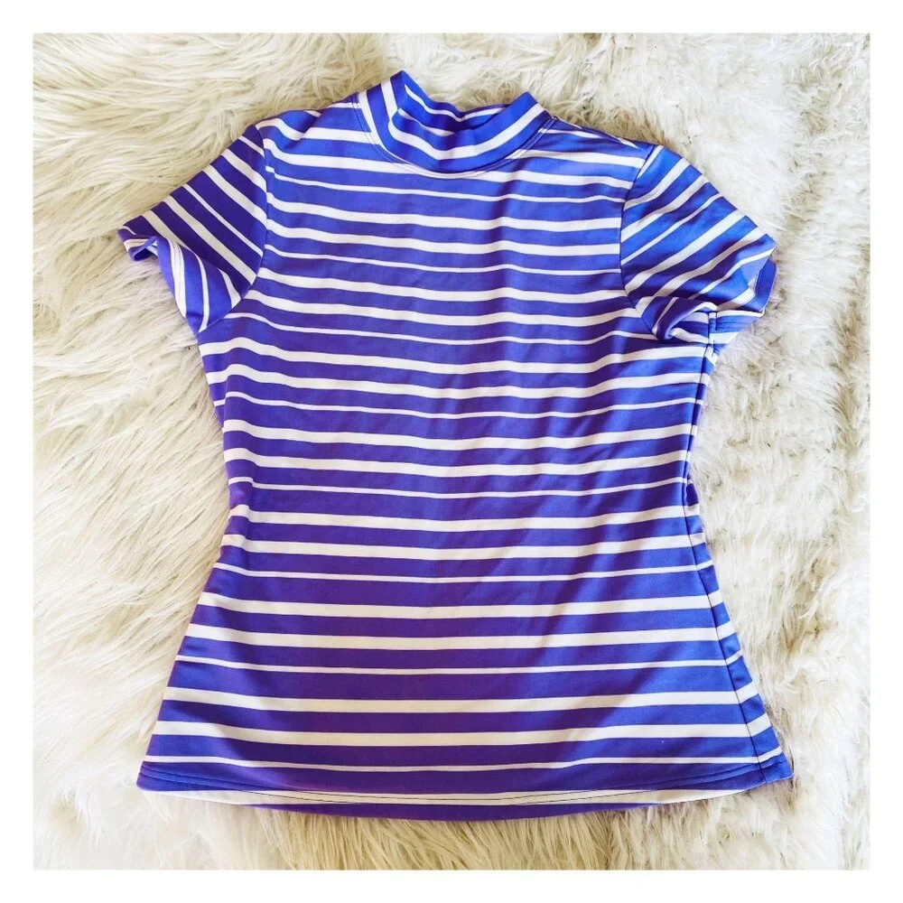 Lands‎ End Kids Swim Top Girls Small Slim 7/8 Purple Rash Guard Short Sleeve